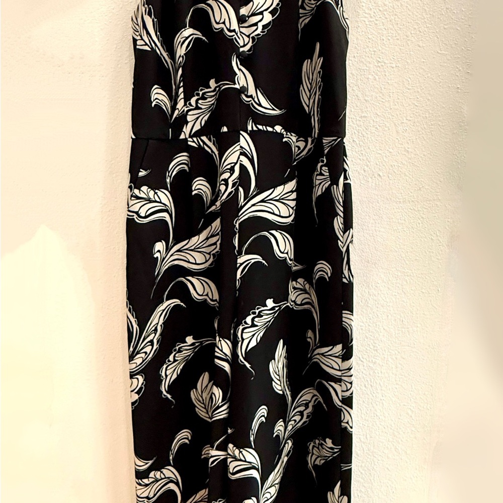 AMUR Black Dress with White Leaf Patterns